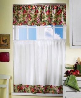   Of 3 Red Apple Window Decor Kitchen Curtains Panels Tiers Valance Set