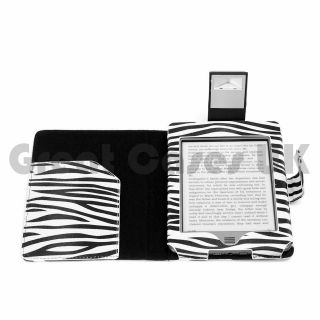  KINDLE TOUCH ZEBRA PATTERN PU LEATHER CASE COVER WITH SLIM LED 