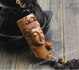 Wood carved & Chinese knot Buddha Kwan yin statue sculpture amulet 