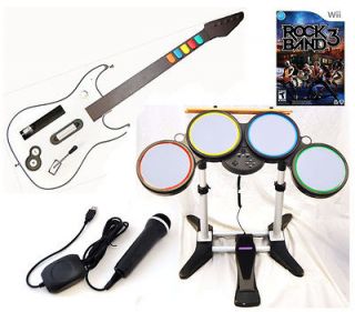   Wii ROCK BAND 3 Game Set w/Wireless Guitar Drums Mic bundle kit RB3