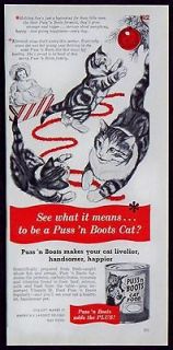 Vintage 1952 Puss n Boots Cat Food Magazine Ad Christmas Kittens