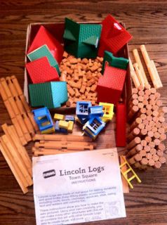  Lincoln Logs TOWN SQUARE set Playskool 1992 slide/tent/ladder/roofs