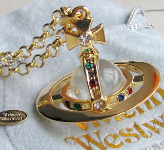 VIVIENNE WESTWOOD Gold Large 3D Orb Necklace Pendant within box & Dust 
