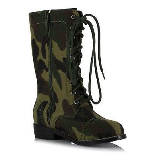 Green Camo Army Military Combat Costume Boots Boys Girls Child size 11 