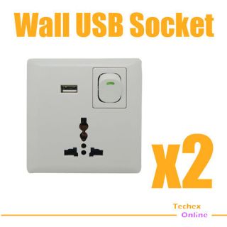   USB Wall Power Supply Wall Socket Switch with USB port Interface White