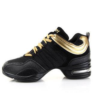 New Super Dance Jazz Hip Hop Seakers Hight Heel Shoes Black/Gold US5 9