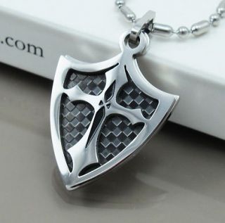   Silver & Black Dog Tags Knights Shield Cross Mens Pendants Necklace