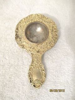 Antique Brass Ornate Victorian Handled TEA Strainer Embossed Design 