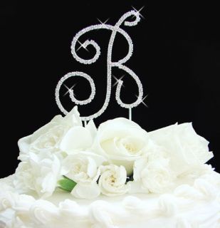 Full Crystal Monogram Wedding Cake Topper Silver Letter