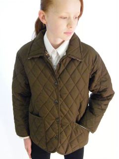 NEW Girls English Diamond Quilted Riding Jacket Brown