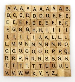   Complete Set 100 WOOD Wooden Scrabble Letter Tiles Crafts Scrapbooking