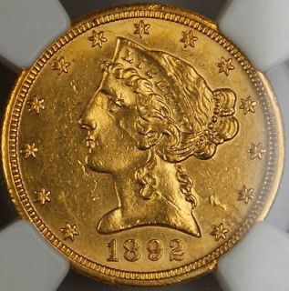 1892 O Liberty $5 Half Eagle Gold Coin, NGC UNC Details (Rev. Rim 