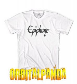 White T Shirt with Black EPIPHONE logo   guitar casino sg les paul