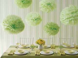 12 Green Dangling Tissue Paper Pom Poms Wedding Shower Party 