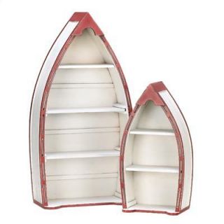 PRACTICAL   RED AND WHITE WOOD ROWBOAT CURIO CABINET SET