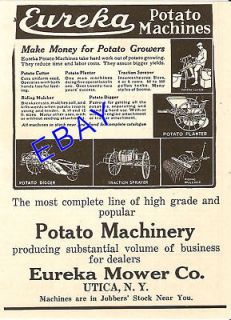 1924 EUREKA POTATO MACHINERY AD DIGGER PLANTER UTICA NY