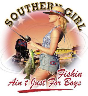 Southern Girl Fishin Aint Just for Boys Rebel Flag Fishing Boat T 