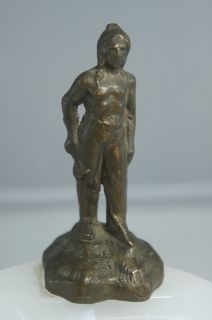   BRONZE FIGURINE MAN NATIVE AMERICAN INDIAN ON MARBLE/ALABASTER ASHTRAY