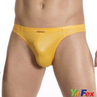 Yellow Handsome Mens Underwear New Leather Like Shorts Tanga Briefs 