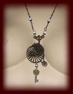   Cyclist Steampunk Penny Farthing Clock Bronze Necklace Christmas