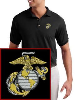 Marine Logo EMBROIDERED US Military Logo Black Polo Shirt NEW