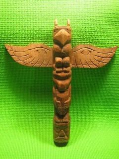 Vintage Hand Carved Northwest Coast Indian Wood Totem Pole, 12 Tall