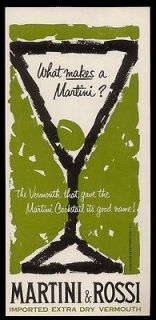 1957 Martini & Rossi vermouth classic Martini drink glass art vintage 