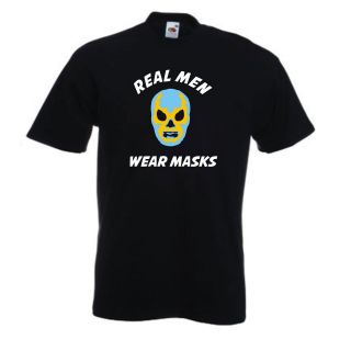 Real Men wear masks t shirt   Funny t shirt wrestling party retro 