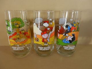 Set of 3 Camp Snoopy McDonalds Collector Glasses
