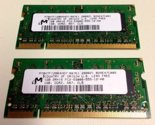   2GB (2x1GB) SO DIMM laptop DDR2 RAM PC2 5300S memory modules sticks