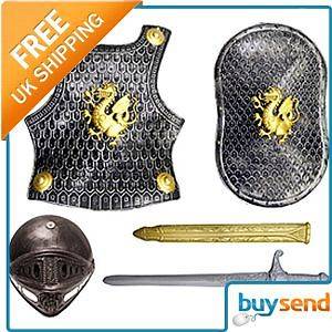Childs Medieval Knight Armour Helmet Sword Shield Breastplate Breast 