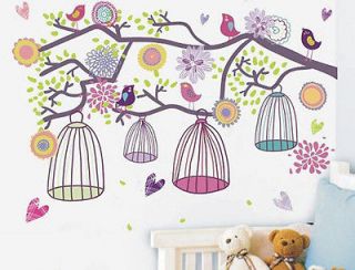 Mediterranean Style Happy Color Birdcage&Flowe​r Tree Nursery Wall 