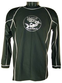 Maui Wear 498m Mens Quality Long Sleeve Rash Guard, Silver Shark Logo 