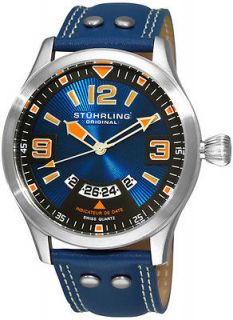 Stuhrling 141A 3315C98 Blue Eagle Swiss Pilot Date Leather Mens Watch