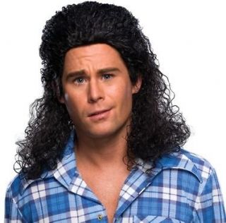 Mens Costume Wigs Black Curly 80s Mullet Hillbilly Wig