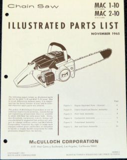 McCulloch 2 10 Chain Saw Parts Lists Manuals 14 total