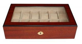   WOOD GLASS TOP WATCH JEWELRY DISPLAY CASE COLLECTOR BOX MENS GIFT IDEA