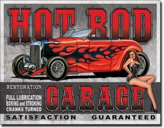 Legends Hot Rod Garage TIN SIGN vtg metal wall decor PinUp street car 
