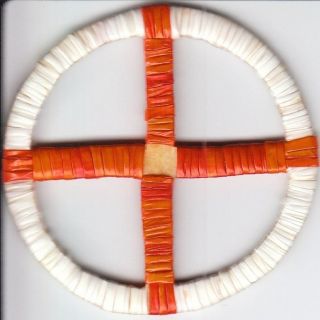 Quilled Lakota 2 1/4 Medicine Wheel, White & Orange
