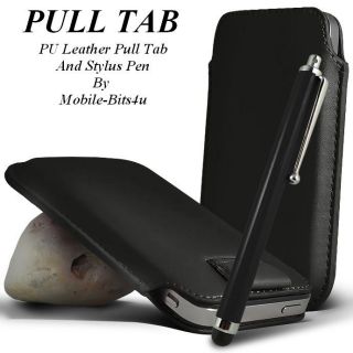 Black Premium PU Leather Pull Tab Pouch Case and Stylus For Various 