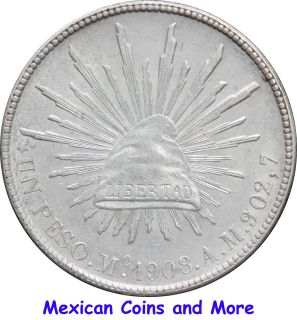 Mexico Peso Mo 1908 A.M. Mexico, UNC.