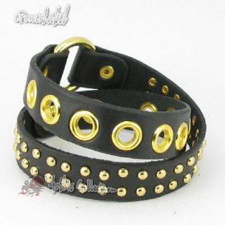   Gothic Gold Ring Stud Black Leather Punk Wristband/Bracelet Men/Women