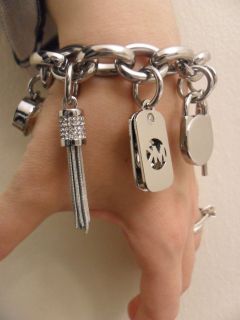 MICHAEL KORS $195 nwt silver tone charm toggle bracelet signature logo 