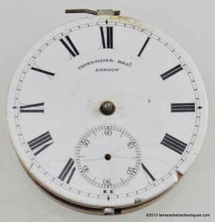   Courvoisier Bros London Pocket Watch Movement 40.5mm For Repair 6390