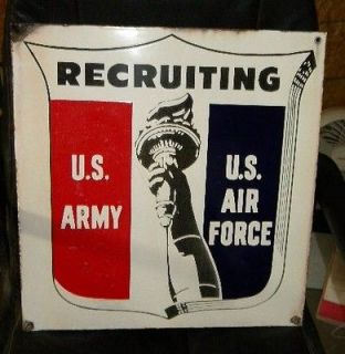 Old U.S. Army Air Force Porcelain Recruiting Sign Torch Liberty Shield 