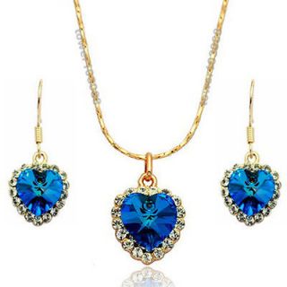   Gold GP Swarovski Crystal Ocean Heart Titanic Necklace Earring Sets