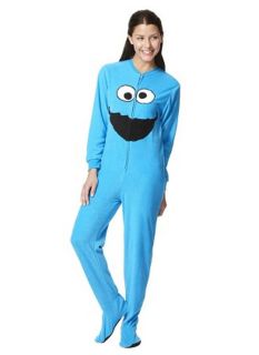 Adult Juniors FOOTED Fleece Pajamas COOKIE MONSTER Sesame Street 