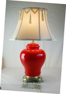   VINTAGE CHINESE RED BRASS ASIAN GINGER JAR LAMP ELECTRIC TABLE LAMP