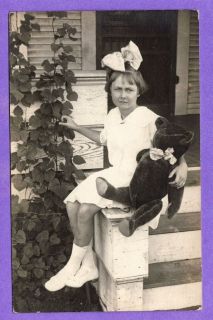 1910? GIRL W/ LARGE STEIFF TEDDY BEAR PHOTO POSTCARD