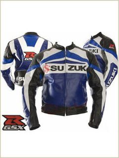 SUZUKI BLUE MOTORBIKE/MOTORCYCLE LEATHER JACKET RACING CE PROTECTIONL